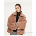 Chaqueta Sherpa con hombros caídos y cremallera para mujer de moda.